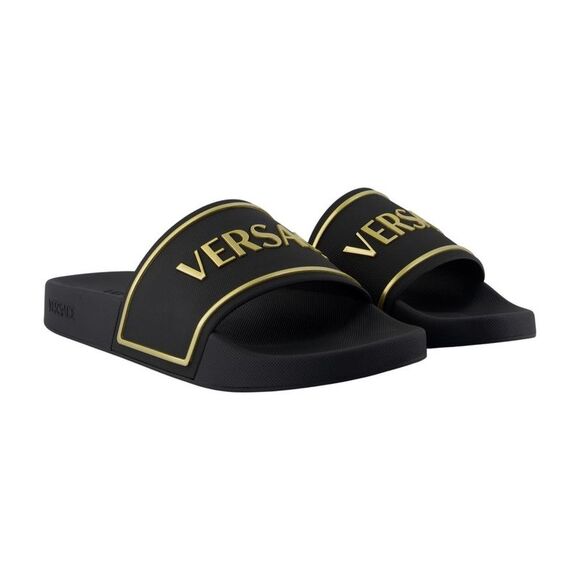 Rubber Embossing Versace Slides - Versace - Synthetic - Black